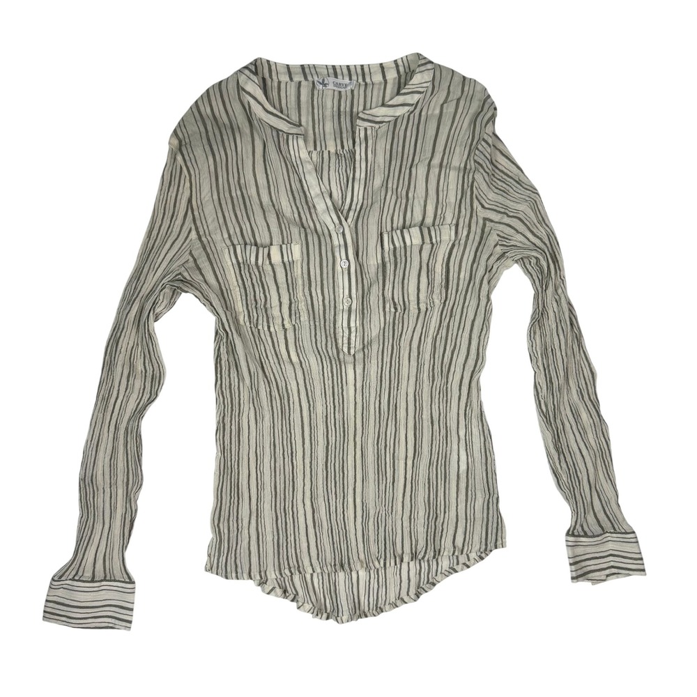 Carve Designs Boho Coastal Womens Henley Tunic Top Grey Cream Organic Cotton